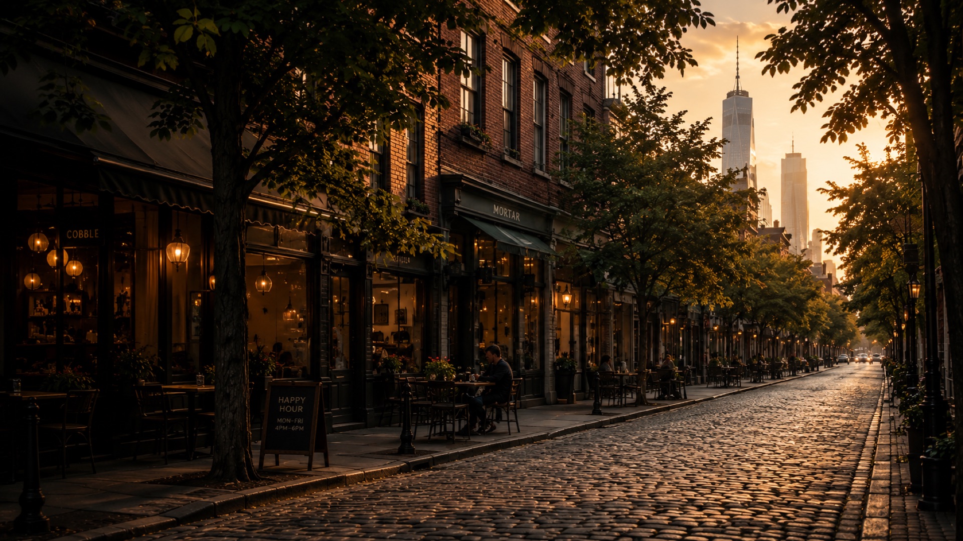 A neighbourhood street at golden hour